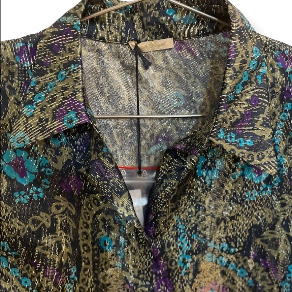NWT True Royal Button Down Silk Top, Sz XS - Picture 4 of 8